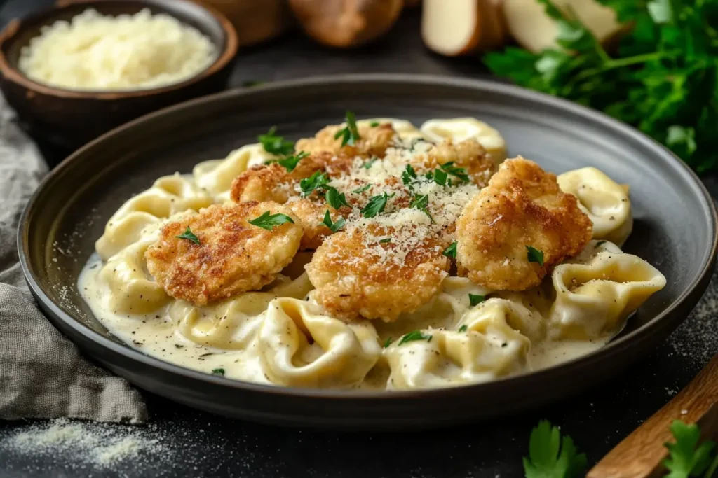 Crispy Chicken Tortellini Alfredo