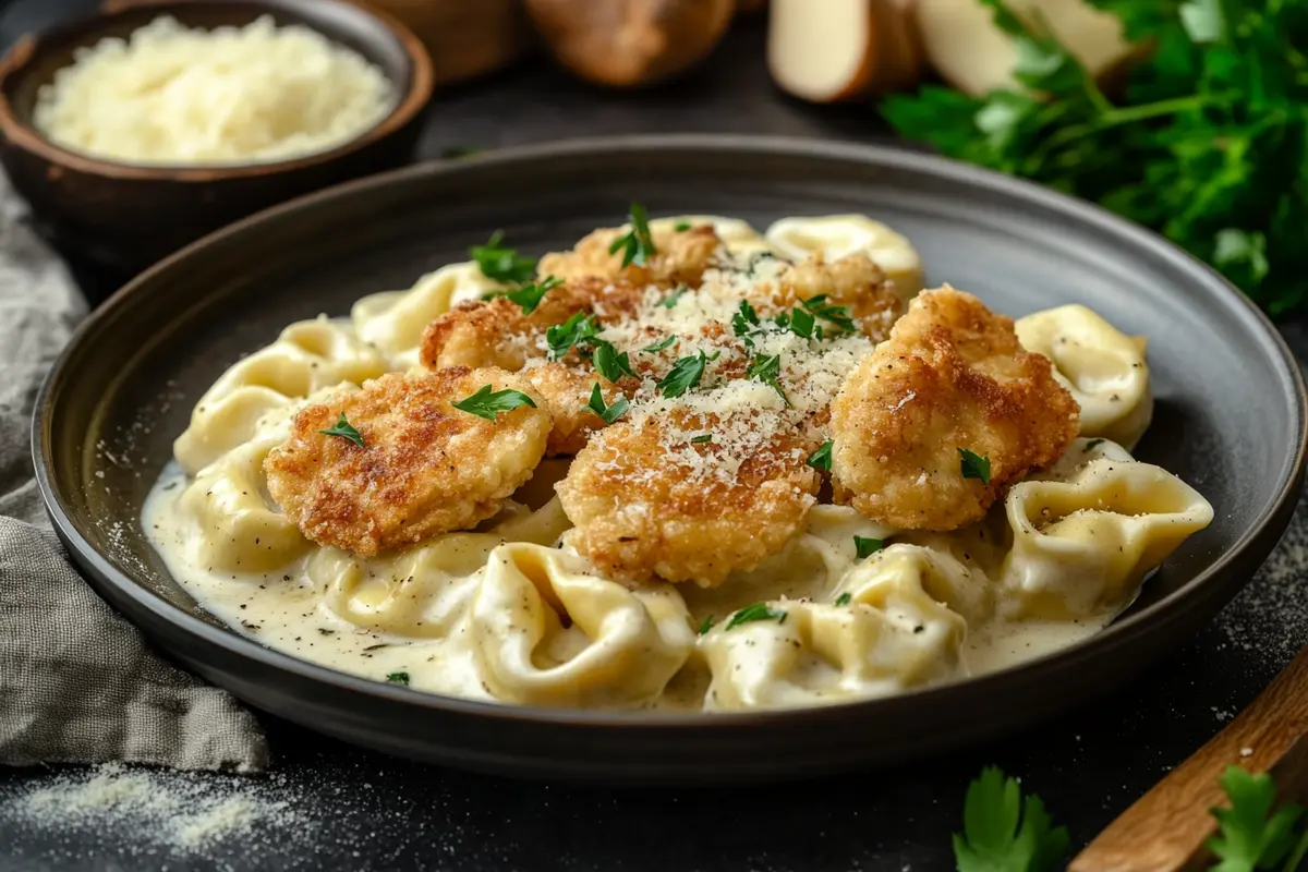 Crispy Chicken Tortellini Alfredo